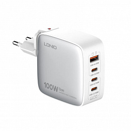 З/У LDNIO Q408 GaN + Кабель PD 100W/ PD+PPS+QC 4+/ 4 USB/  Выход: 3.3-20V, max 100W/ White