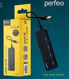 Хаб USB Perfeo 4 Port, (PF-H047 Black) чёрный