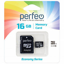 Карта памяти Perfeo microSD 16GB High-Capacity (Class 10) economy series с адаптером