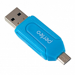 КартРидер Perfeo SD/MMC+Micro SD+MS+M2 + adapter with OTG, PF-VI-O004 Blue
