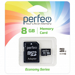 Карта памяти Perfeo microSD 8GB High-Capacity (Class 10) economy series с адаптером
