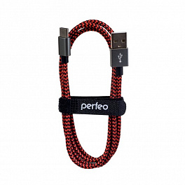 Кабель PERFEO USB2.0 A вилка - USB Type-C вилка, черно-красный, длина 3 м. (U4902) (50)