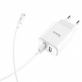 З/У HOCO C62A Сетевое 2 USB/ Выход: 10.5W/ White