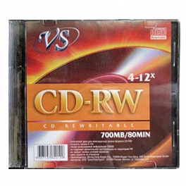 Диск CD-RW VS 80 4-12x Slim (5/200)