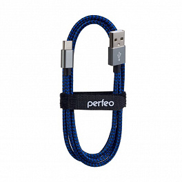 Кабель PERFEO USB2.0 A вилка - USB Type-C вилка, черно-синий, длина 1 м. (U4903) (100)