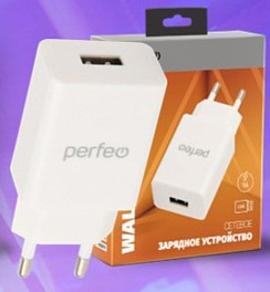З/У Perfeo Сетевое с разъемом USB, 1А, белый (I4656)