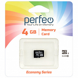 Карта памяти Perfeo microSD 4GB High-Capacity (Class 10) economy series без адаптера