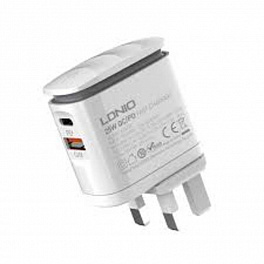 З/У LDNIO A2423C Сетевое + LED свет.+Кабель PD/ PD+QC 3.0/ 2 USB/ Выход: 3.3-12V, max 25W/ White
