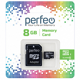 Карта памяти Perfeo microSD 8GB High-Capacity (Class 10) с адаптером