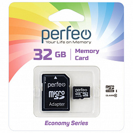 Карта памяти Perfeo microSD 32GB High-Capacity (Class 10) economy series с адаптером